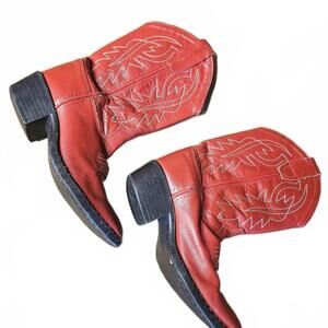 Old West Brand Red Leather Cowboy Boots little kid